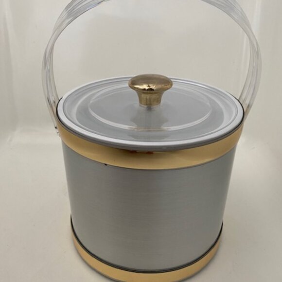VINTAGE Culver Brushed Silver and Gold Acrylic Barware Ice Bucket - Picture 8 of 14